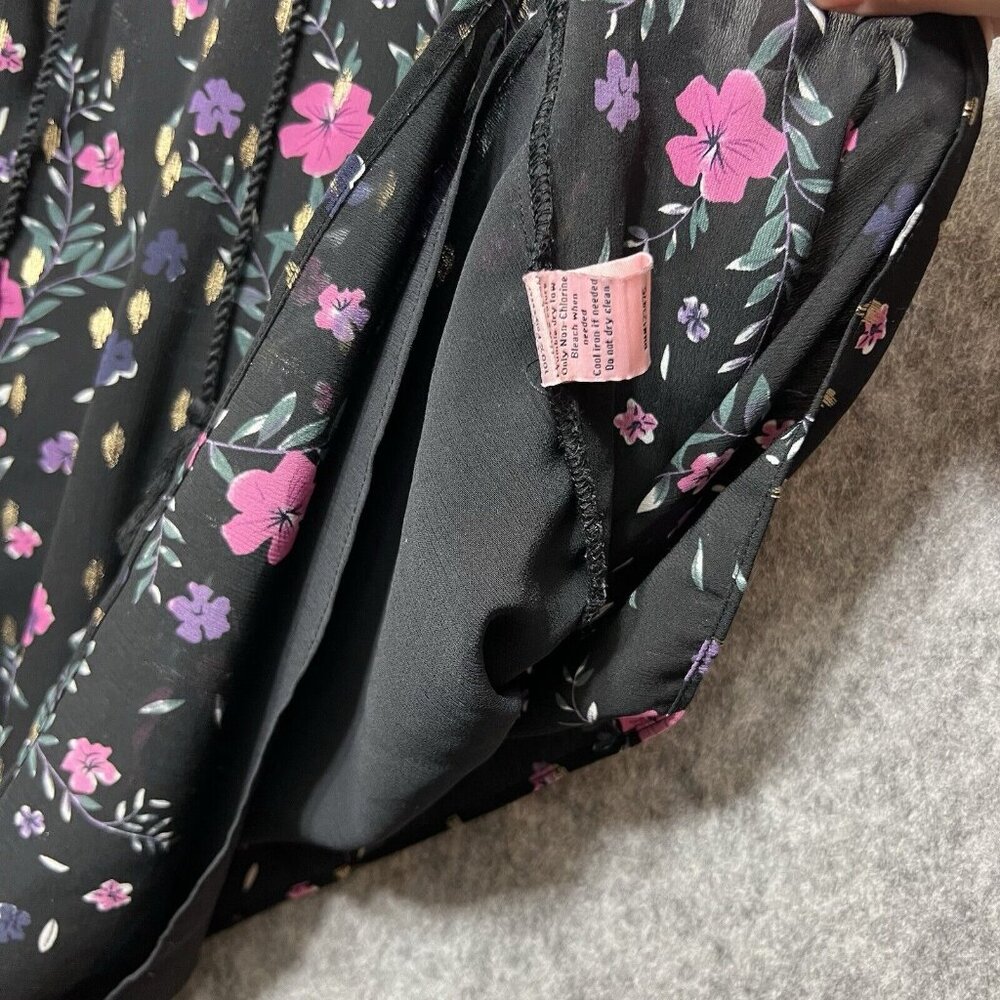 Juicy Couture Top Large Sleeveless Black Floral V Neck Ruffle‎ Collar Lined - Picture 4 of 8